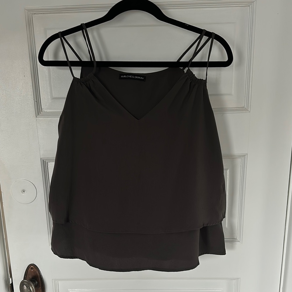 Harlowe & Graham Olive Green Double Layered Women's Top Size XS
